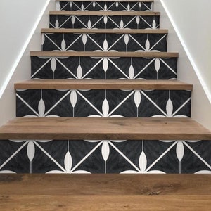 Quadrostyle Stair Riser Stickers - Removable Stair Riser Tile Decals - Castelar Pack of 6 - Peel & Stick Stair Riser Deco Strips - 48" long