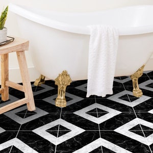 Quadrostyle Black Marble in Salon Vinyl Tile Sticker Pack - Tile Decals - Peel and Stick Removable Floor Stickers for Kitchen Bathroom