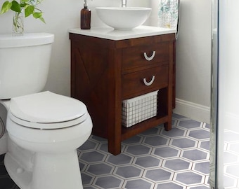 Quadrostyle HexagonTile  Vinyl Bathroom Floor Tile Sticker Anti-Skid Laminate, Peel and Stick Decal - Luberon Grey