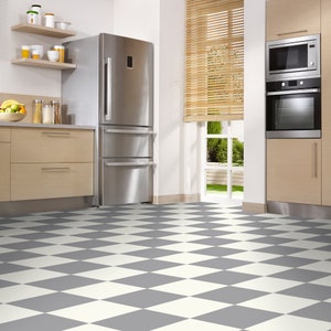 Quadrostyle Tile Decals - Tiles for Kitchen/Bathroom Back splash - Anti-Skid Laminate Floor Decal - Checkerboard in Chateau Gray