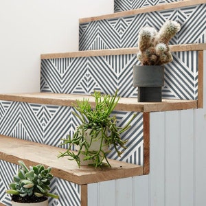 Quadrostyle Stair Riser Stickers - Removable Stair Riser Tile Decals - Linus Pack of 6 - Peel & Stick Stair Riser Deco Strips - 48&quot; long