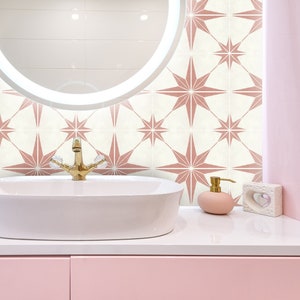 Quadrostyle Kitchen and Bathroom Splashback - Removable Vinyl Wallpaper - Astra Pink - Peel & Stick