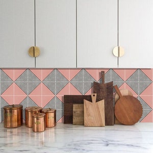 Quadrostyle Kitchen and Bathroom Splashback - Removable Vinyl Wallpaper - Piazza Pink - Peel & Stick