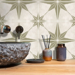 Quadrostyle Kitchen and Bathroom Splashback - Removable Vinyl Wallpaper - Astra Khaki - Peel & Stick