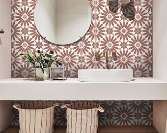 Quadrostyle Terracotta Tile Sticker Kitchen and Bathroom Splashback - Removable Vinyl Wallpaper - Stellino in Terracotta - Peel & Stick