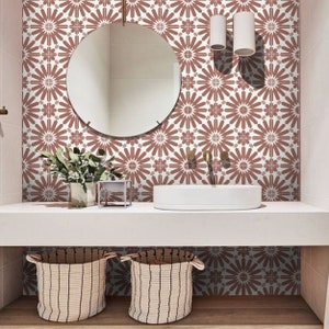 Quadrostyle Terracotta Tile Sticker Kitchen and Bathroom Splashback - Removable Vinyl Wallpaper - Stellino in Terracotta - Peel & Stick