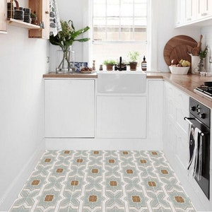 Quadrostyle Moroccan Mosaic Floor Tile stickers - Tiles for Kitchen/Bathroom Back splash - Anti-Skid Laminate Floor Decal - Lattice Mint