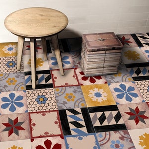 Quadrostyle Tile Decals - Tiles for Kitchen/Bathroom Back splash - Floor decals - Hand Painted Moroccan Mix Tile Sticker 48 Sticker Pack