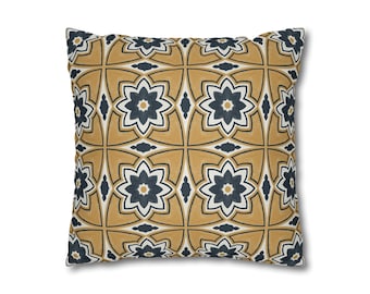 Marrakesh Pillow Cover Ochre and Black Faux Suede Double Sided Decorative Cushion Cover Sierra Bohemian Throw Cushion Spanish Tile Pillow