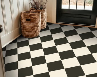 Quadrostyle Checkerboard in Charcoal Grey Off White Vinyl Floor Stickers  | Two tone Kitchen Tile Decals | Vinyl Bathroom Floor Tile