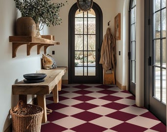 Quadrostyle Checkerboard in Wine and Pink Vinyl Wall & Floor Stickers  | Two tone Kitchen Tile Decals | Vinyl Bathroom Floor Tile