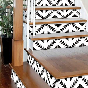 Stair Riser Stickers - Removable Stair Riser Tile Decals - Zig Zag Pack of 6 in Black - Peel & Stick Stair Riser Deco Strips - 48" long