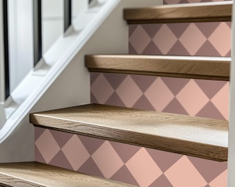 Quadrostyle Stair Riser Stickers - Removable Stair Riser Tile Decals - Checkerboard Dusk & Powder Pack of 6 -  48" long