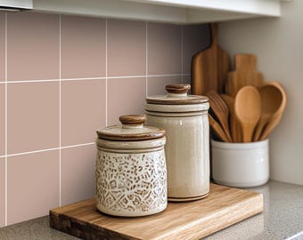 Quadrostyle Pale Pink Plain VinylTile Stickers for Kitchen or Bathroom – Waterproof, Easy-to-Clean, Renters' DIY Backsplash Solution in Dust