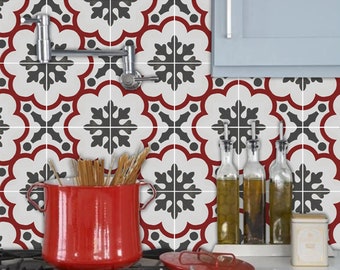 Kitchen and Bathroom Splashback - Removable Vinyl Wallpaper - Genova Rouge - Peel & Stick