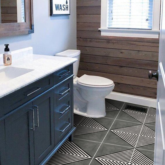 Vinyl Floor Tile Sticker Floor Decals Piazza In Black Tile Etsy