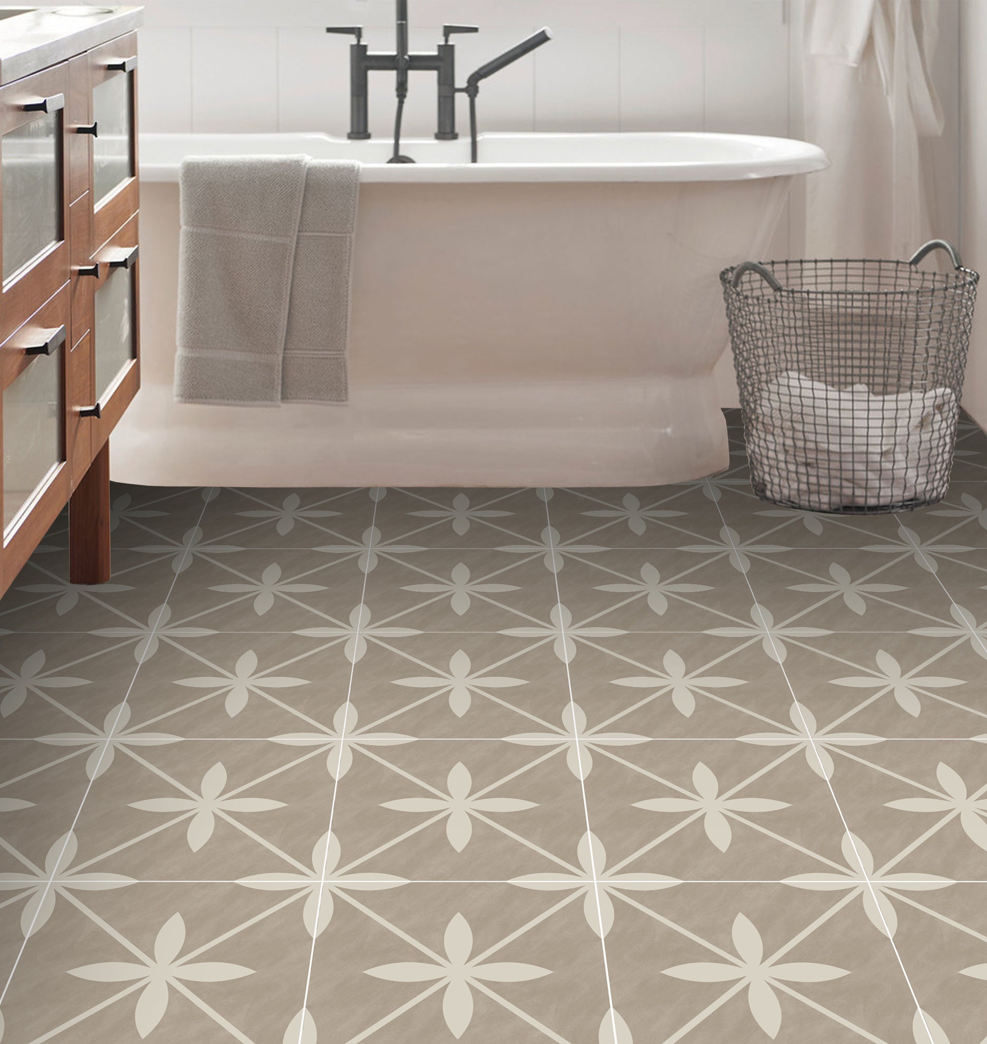 Quadrostyle Tile Decals - Tiles for Kitchen/Bathroom Back splash - Floor decals - Castelar Vinyl Tile Sticker Pack color Cafe Latte