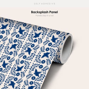 Quadrostyle Talavera Mexican Swallow Wallpaper in Indigo Blue, Peel & Stick Removable and Water Ristant Vinyl Wallpaper for Kitchen/Bathroom
