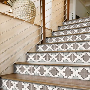 Quadrostyle Stair Riser Stickers - Removable Stair Riser Tile Decals - Shala Pack of 6 - Peel & Stick Stair Riser Deco Strips - 48&quot; long