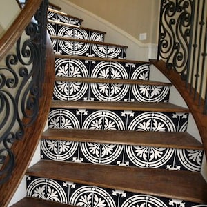 Stair Riser Stickers - Removable Stair Riser Tile Decals - Barolo Pack of 6 in Black - Peel & Stick Stair Riser Deco Strips - 48&quot; long