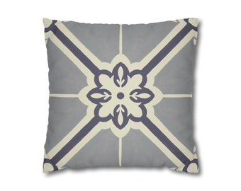 Geometric Pillow Cover Grey Faux Suede Double Sided Decorative Cushion Cover Samsara Tile Pattern Throw Cushion Modern Sofa Decor