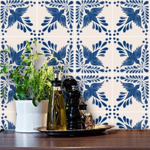 Quadrostyle Talavera Mexican Indigo Blue Flora Wallpaper, Removable, Self Adhesive, Water Resistant Vinyl Wallpaper perfect Kitchen/Bathroom