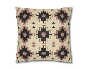 Black & Beige Native American Pillow Cover Faux Suede Double Sided Decorative Cushion Cover Navajo Southwestern Boho Decor Throw Cushion