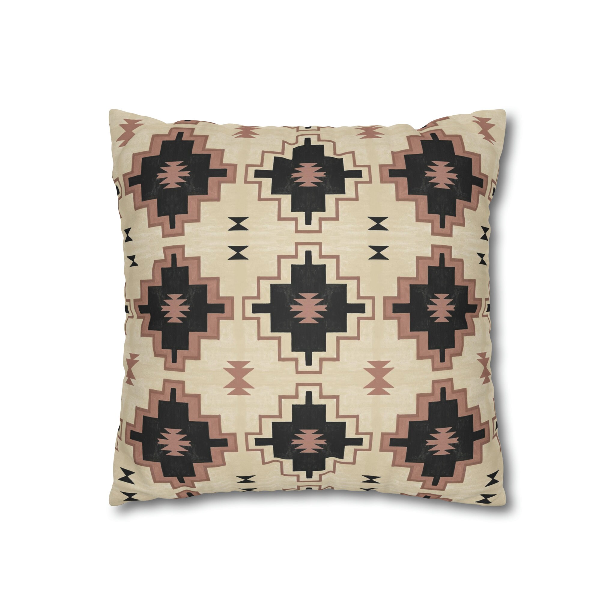Black & Beige Native American Pillow Cover Faux Suede Double Sided Decorative Cushion Cover Navajo Southwestern Boho Decor Throw Cushion