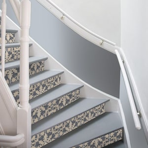 Stair Riser Stickers - Removable Stair Riser Tile Decals - Willow Fonte Pack of 6 - Peel & Stick Stair Riser Deco Strips - 48&quot; long