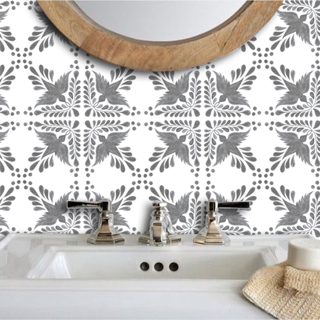 Tile Sticker Tiles for Kitchen/bathroom Back Splash Floor Decals Mexican  Hand Painted Tile Sticker Pack Flora Charcoal Grey 