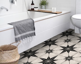 Quadrostyle Tile Decals - Tiles for Kitchen/Bathroom Back splash - Anti-Skid Laminate Floor Decal - Astra in Black