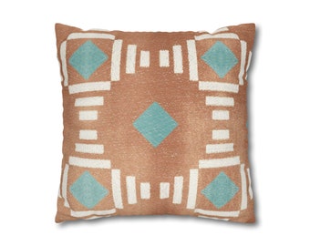 Geometric Pillow Cover Rust Faux Suede Double Sided Decorative Cushion Cover Rivoli Mediterranean Throw Cushion Modern Graphic 20" x 20"