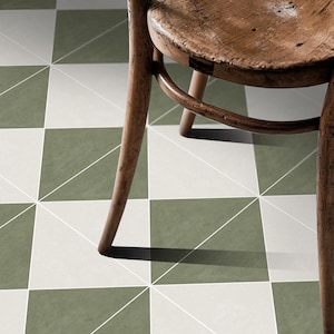 Green Beige Checkerboard Tile Decals – Cottagecore Diagonal Diamond Adhesive Backsplash Vinyl Tiles | Norway