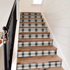 Stair Riser Stickers - Removable Stair Riser Tile Decals - Vichy Pack of 6 in Black - Peel & Stick Stair Riser Deco Strips - 48&quot; long