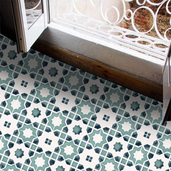 Quadrostyle Tile Decals - Tiles for Kitchen/Bathroom Back splash - Floor decals - Moroccan Taza Vinyl Tile Sticker Pack color Agate Green