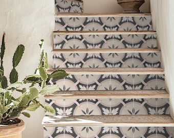 Quadrostyle Stair Riser Stickers - Removable Stair Riser Tile Decals - Florence Pack of 6 - Peel & Stick Stair Riser Deco Strips - 48" long