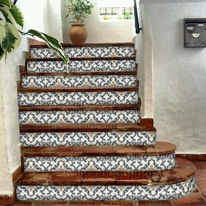 Quadrostyle Stair Riser Stickers - Removable Stair Riser Vinyl Decals - Medici Pack of 6 - Peel & Stick Stair Riser Deco Strips - 48&quot; long