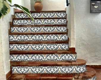 Quadrostyle Stair Riser Stickers - Removable Stair Riser Vinyl Decals - Medici Pack of 6 - Peel & Stick Stair Riser Deco Strips - 48&quot; long