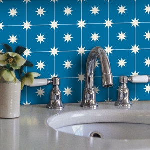 Quadrostyle Tile Decals Tiles for Kitchen/Bathroom Back splash Floor decals Moroccan Starry Night Vinyl Tile Sticker Pack color Cobalt image 2