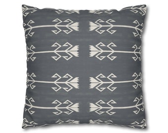 South West Desert Pillow Cover Charcoal Grey Faux Suede Double Sided Decorative Cushion Cover Maricopa Native American Throw Cushion