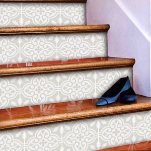 Stair Riser Stickers - Removable Stair Riser Tile Decals - Floc Pack of 6 in Silver Birch - Peel & Stick Stair Riser Deco Strips - 48" long