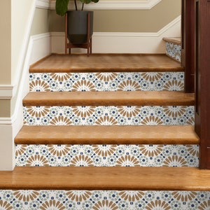 Quadrostyle Stair Riser Stickers - Removable Stair Riser Tile Decals - Mazarine Pack of 6 - Peel & Stick Stair Riser Deco Strips - 48&quot; long