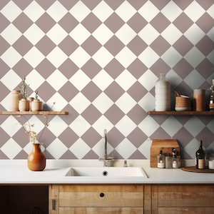 Quadrostyle Checkerboard Vinyl Floor Stickers  in Taupe | Two tone Kitchen Tile Decals | Peel & Stick Bathroom Floor Tile | Home Improvement