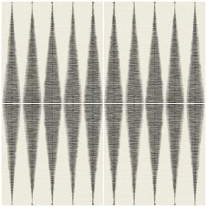 May include: A seamless pattern with a repeating design of black and white vertical stripes that create a chevron pattern. The pattern is on a white background.