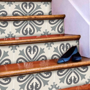 Stair Riser Stickers - Removable Stair Riser Vinyl Decals - Alhambra Pack of 6 in Thistle - Peel & Stick Stair Riser Deco Strips - 48&quot; long