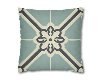 Geometric Pillow Cover Celadon Faux Suede Double Sided Decorative Cushion Cover Samsara Tile Pattern Throw Cushion Modern Sofa Decor