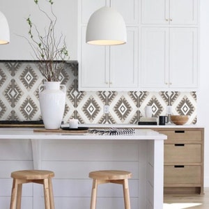 Quadrostyle South Western Tile Stickers | Grey Backsplash Kitchen Removable Vinyl Wallpaper - Montezuma - Peel & Stick