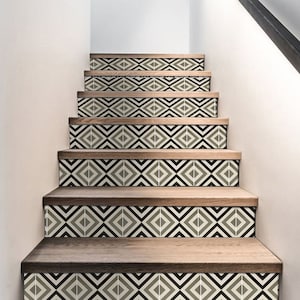 Stair Riser Stickers - Removable Stair Riser Vinyl Decals - Dante Pack of 6 in Cafe - Peel & Stick Stair Riser Deco Strips - 48&quot; long
