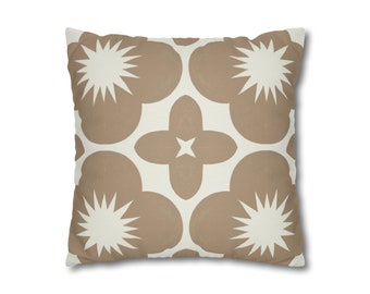 Floral Pillow Cover Tan Faux Suede Designer Cushio Cover Double Sided Decorative Pillow Toledo Morrocan Throw Cushion Neutral Cushion Decor