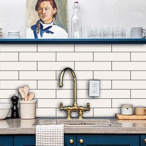 Quadrostyle Kitchen and Bathroom Splashback - Removable Vinyl Wallpaper - Subway Tile Off White - Peel & Stick